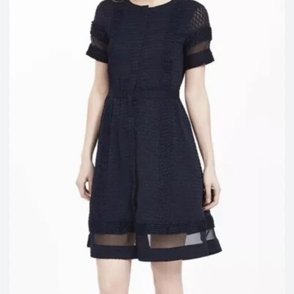 Banana Republic Navy Sheer Panel Tea Dress